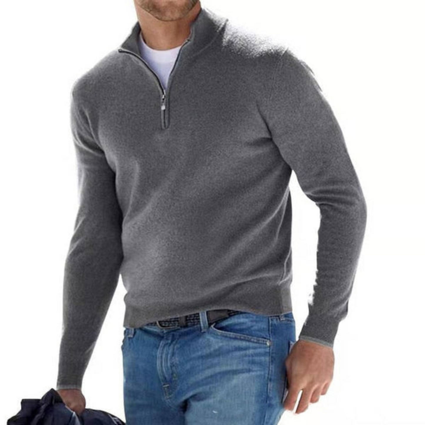 Frendorf | Pullover aus Merino mit V-Ausschnitt und Reißverschluss.