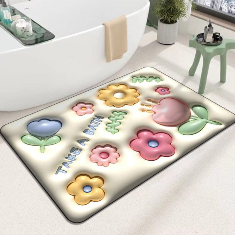 Frendorf | FloraSoft 3D Blumen Badezimmermatte | Saugstark & Rutschfest | Weiche Fußmatte für Wohlfühlmomente