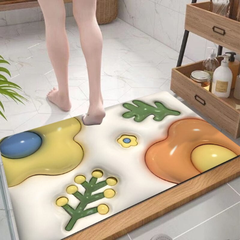 Frendorf | FloraSoft 3D Blumen Badezimmermatte | Saugstark & Rutschfest | Weiche Fußmatte für Wohlfühlmomente