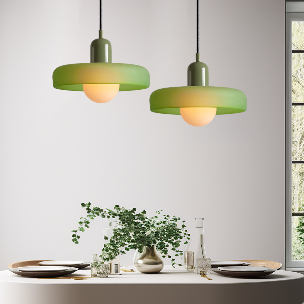 Frendorf |  Pendelleuchte aus farbigem Glas | Elegante Hängeleuchte im Bauhaus-Stil | Designlampe für Wohnzimmer & Esszimmer