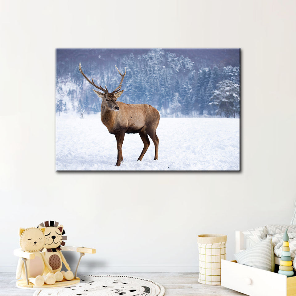 Schneelandschaft Reh - Leinwand Wandkunst Gemälde