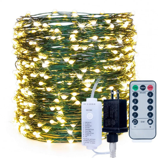 Quntis LED Stern Weihnachtsbaum Lichterkette – 50m (164ft) Dunkelgrün Kupferdraht mit Fernbedienung, Steckdose wasserdichte Lichter für Außen Weihnachtsdeko