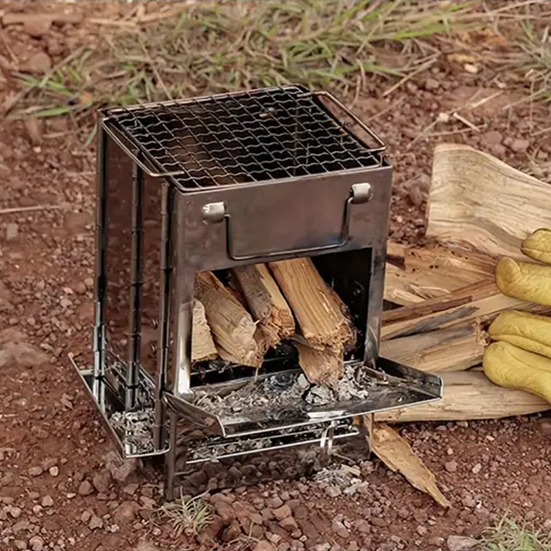 Frendorf | Outdoor Klappholzofen Mini Edelstahl Grill Camping Picknick