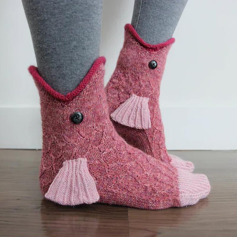 Frendorf Neuheit Tier-Wollsocken | Handgestrickte Krokodil-/Fisch-Socken (Unisex) für den Winter