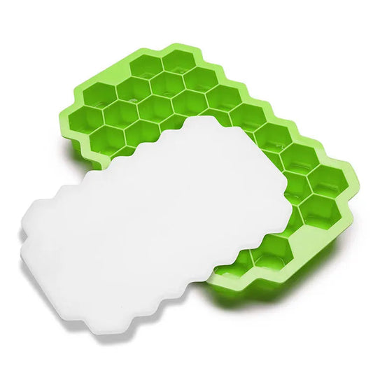 Frendorf | Benutzerdefinierte umweltfreundliche 37 Fächer runde Silikon-Eiswürfelschale mit Deckel Eisball-Maker Grün