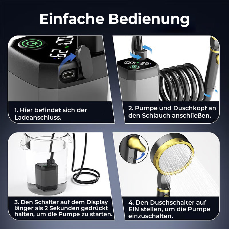 Frendorf | Tragbare, wiederaufladbare Camping-Duschpumpe