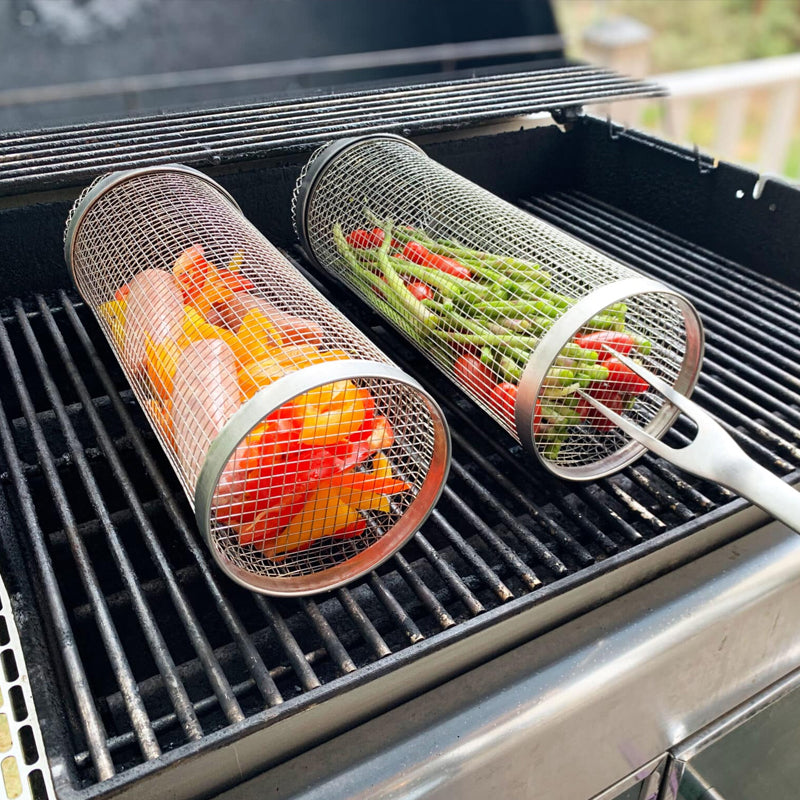 Frendorf | 360° drehbarer Grillkorb – Robustes Edelstahldesign – 21x9x9cm