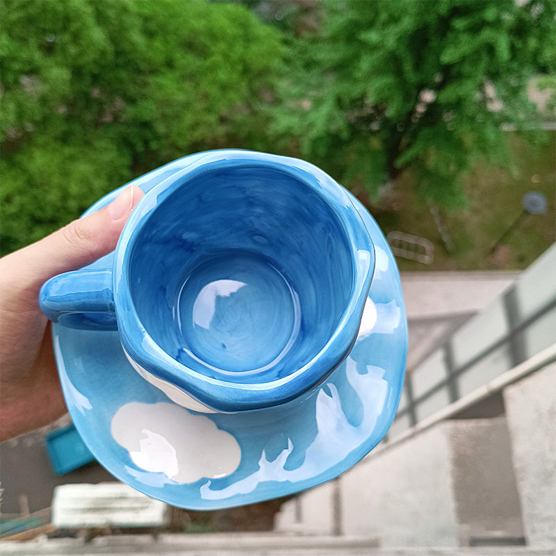 Frendorf | Handbemalte kreative Kaffeetasse, Keramiktasse und Unterteller-Set