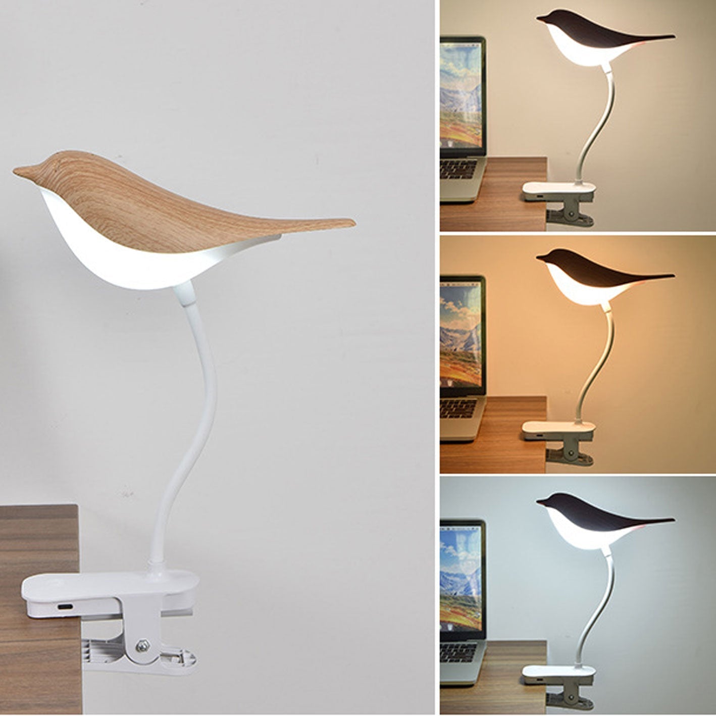 Frendorf | BrightBird Nordic LED Tischlampe | USB-Ladung | Nachtlicht mit Vogelclip | Modernes Design