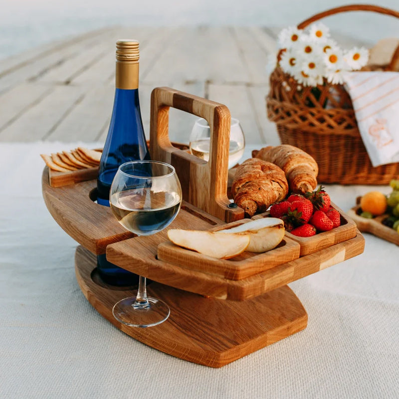 Frendorf | Tragbarer Holz Picknick Wein Tisch