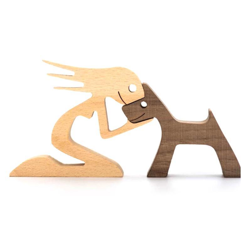 Frendorf | Haustierliebhaber Geschenke Holzskulptur Familie & Welpe Holzhandwerk Tischornamente