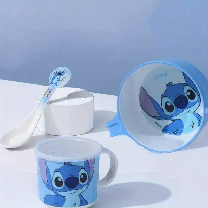 Frendorf | 3-teilige Stitch-Tischgeschirrset – Schüssel, Becher und Löffel mit niedlichem Cartoon-Design