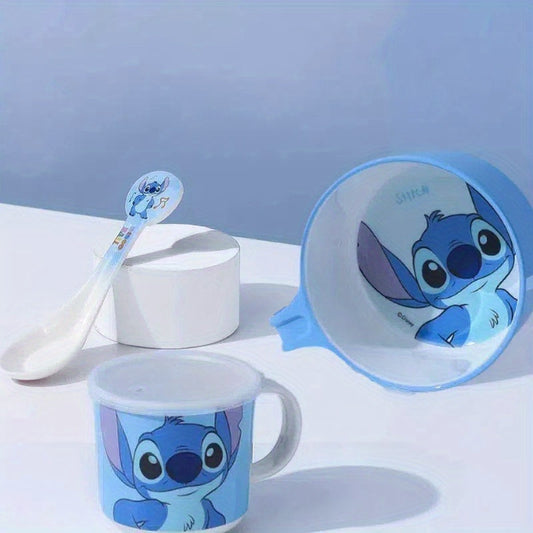 Frendorf | 3-teilige Stitch-Tischgeschirrset – Schüssel, Becher und Löffel mit niedlichem Cartoon-Design