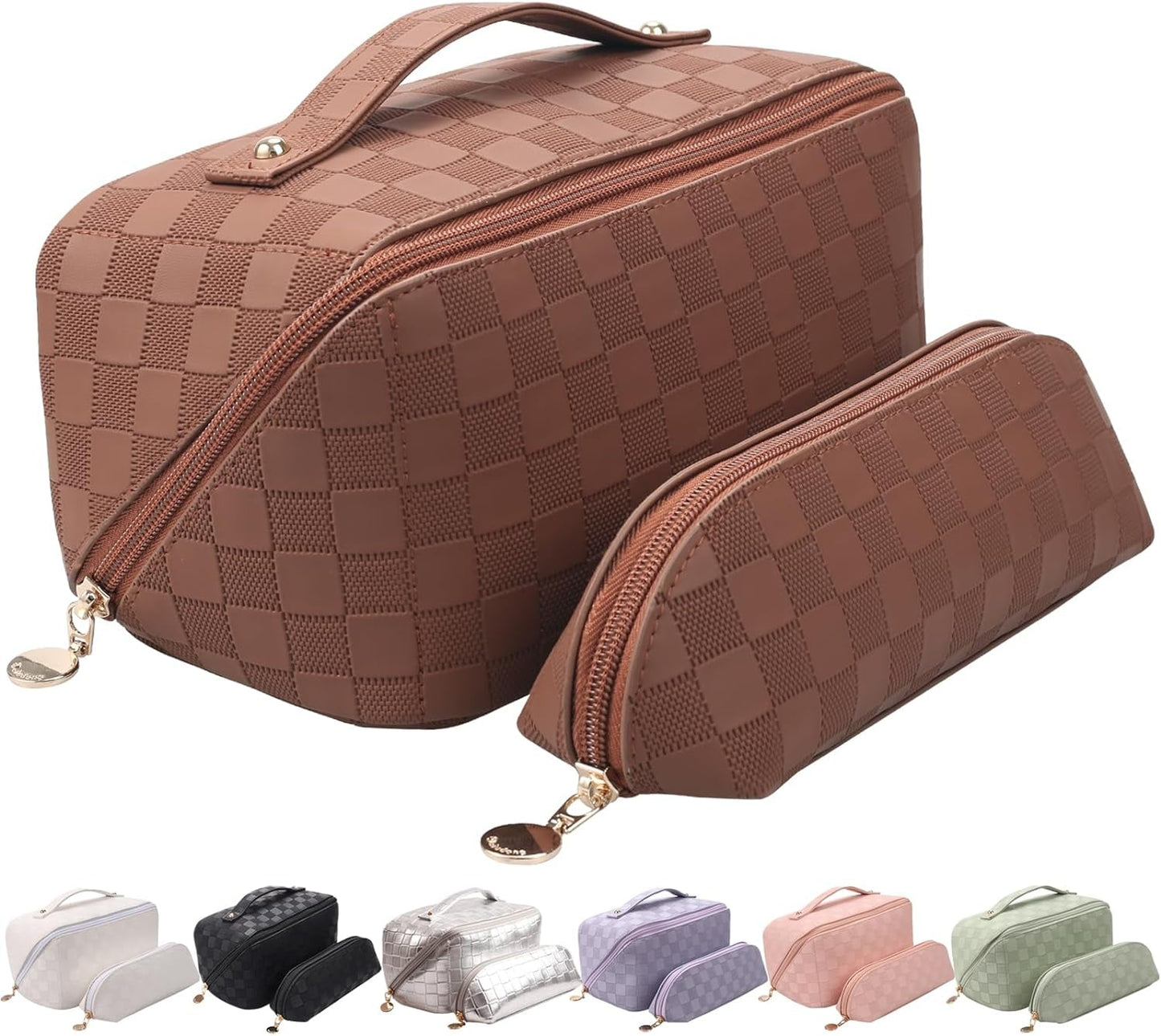 Frendorf | Abiudeng Große Make-up Tasche, Doppelschicht Kosmetiktasche, Reise Make-up Tasche, Leder Make-up Tasche, Kosmetische Reisetaschen, Tragbare Leder Kulturbeutel, Geräumige Kosmetiktasche für Frauen und Mädchen