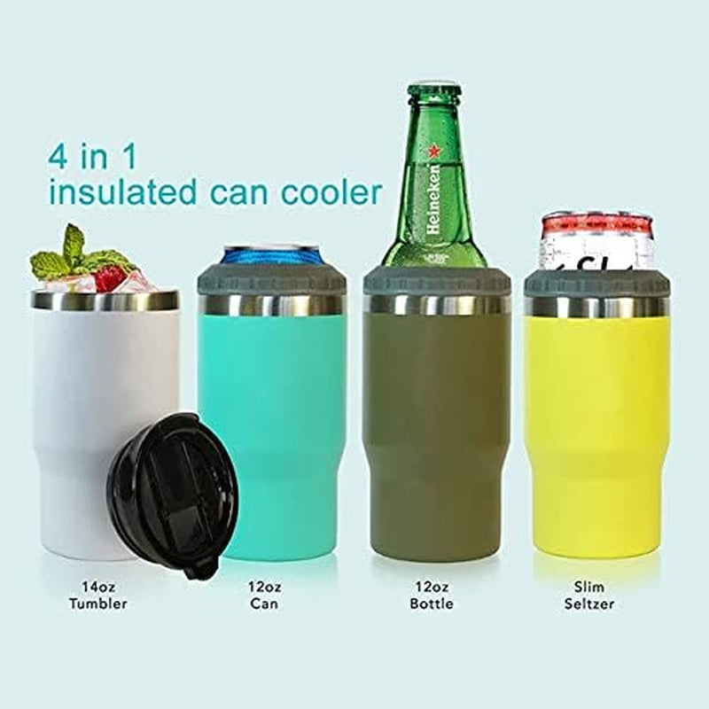 Frendorf | 4 in 1 Edelstahl Dose-/Flaschenisolator, 14Oz Zwei-Wege-Deckel SUS Isolierte Dose Kühler, Bierflaschenhalter (Schwarz)