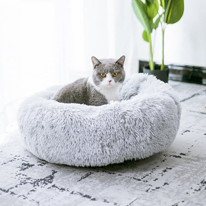 Runder Plüsch beruhigender Donut-Katzenbett-Nest