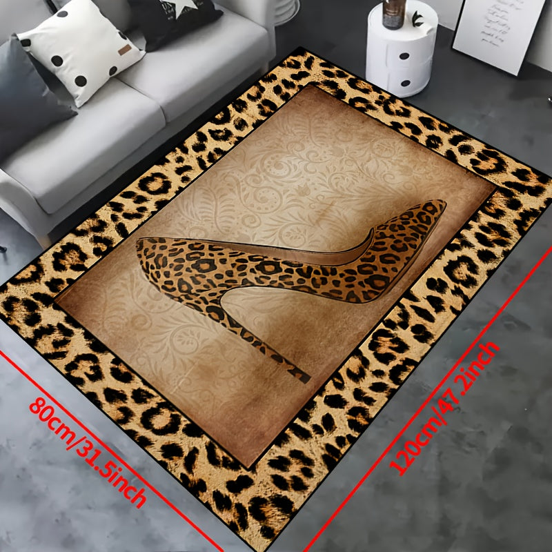 Antirutsch waschbarer Teppich - wasserdichter Teppich für Flur, Wohnzimmer, Schlafzimmer, Terrasse - Leopardenmuster hohe Absätze Design