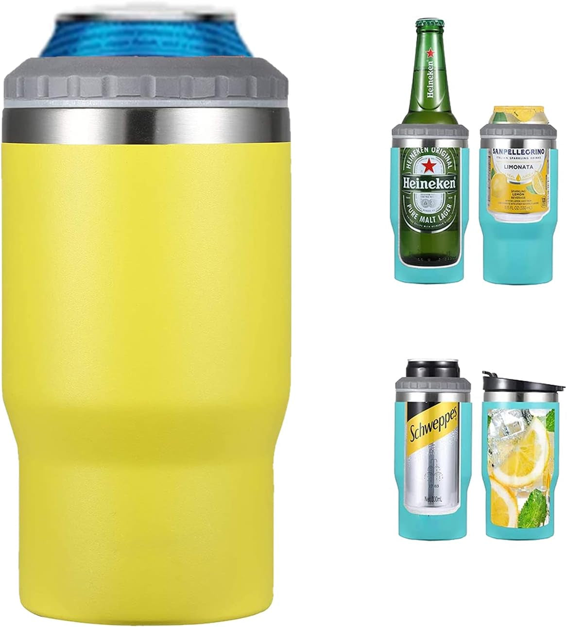Frendorf | 4 in 1 Edelstahl Dose-/Flaschenisolator, 14Oz Zwei-Wege-Deckel SUS Isolierte Dose Kühler, Bierflaschenhalter (Schwarz)