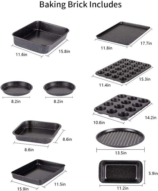 Frendorf | 10-Teiliges Antihaft-Backset mit Backform, Keksblech-Set, Kuchen-/Muffinform und Pizzapfanne, 10-teilige Backgeschirr-Sets (keramisch beschichtet Schwarz)