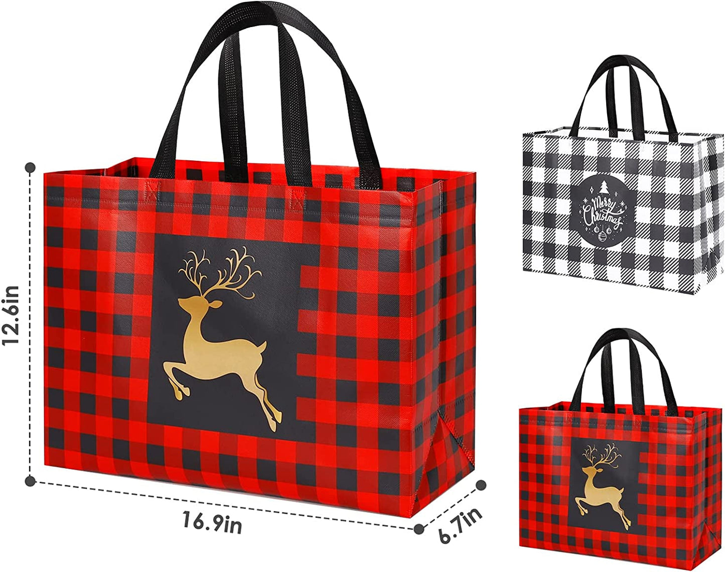 Frendorf | 8er-Pack Extra Große Weihnachtsgeschenktüten, Wiederverwendbare Tragetaschen mit Griff, Nicht-Gewebte Weihnachts-Einkaufsbeutel für die Feiertage, 16,9*12,6*6,8"