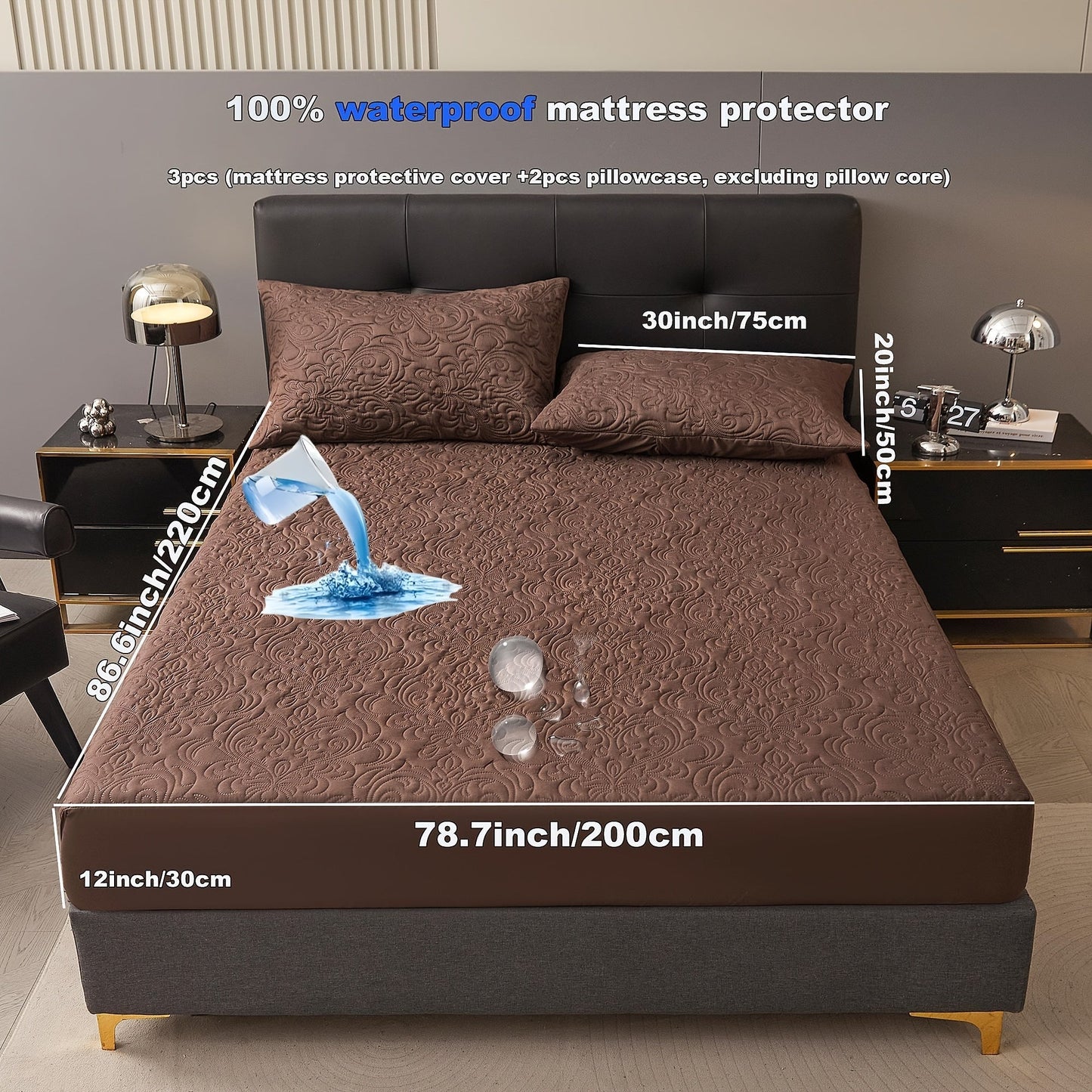 3-teiliger wasserdichter Matratzenschoner Set – Atmungsaktiv, Staubdicht, Rutschfest, Maschinenwaschbar, Spannbettlaken mit tiefem Pocket für alle Jahreszeiten