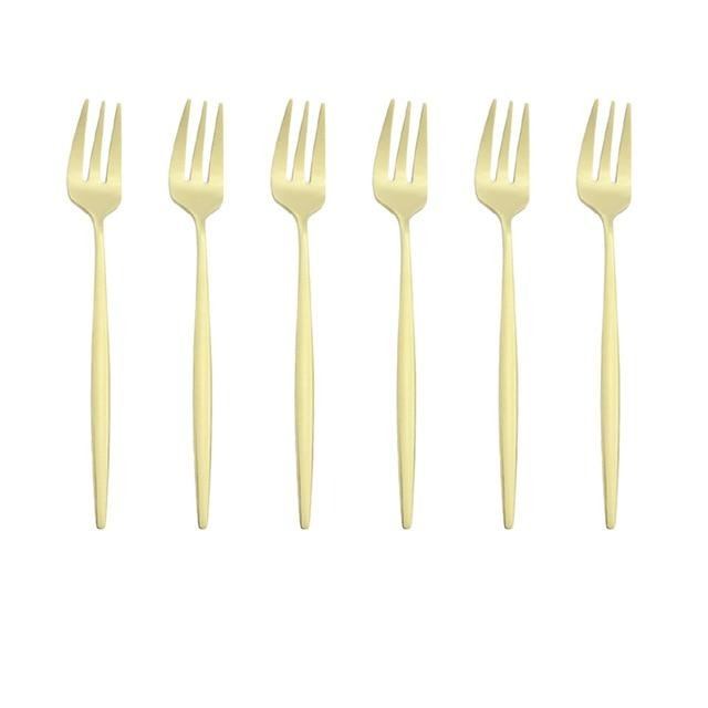 6er Set Gold Gabel Set Tee Kuchen Snack Gabel Geschirr Geschirr Sets