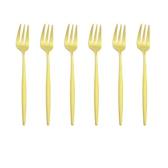 6er Set Gold Gabel Set Tee Kuchen Snack Gabel Geschirr Geschirr Sets