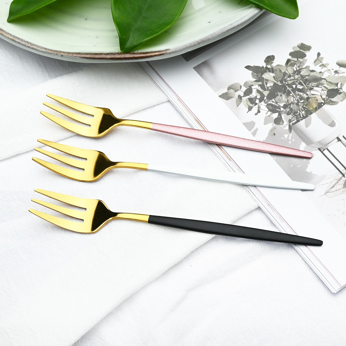 6er Set Gold Gabel Set Tee Kuchen Snack Gabel Geschirr Geschirr Sets