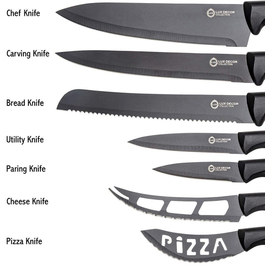 Frendorf | 7-teilige Set: Kochmesser, Brot, Tranchiermesser, Allzweckmesser, Schälmesser, Käse, Pizza