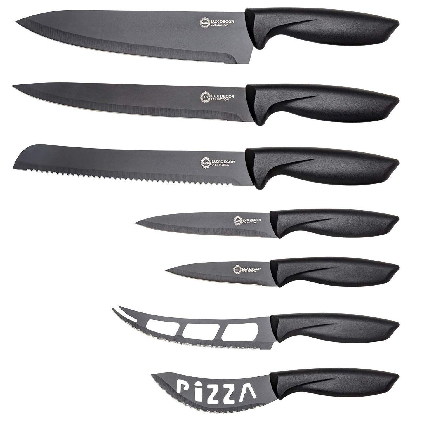 Frendorf | 7-teilige Set: Kochmesser, Brot, Tranchiermesser, Allzweckmesser, Schälmesser, Käse, Pizza