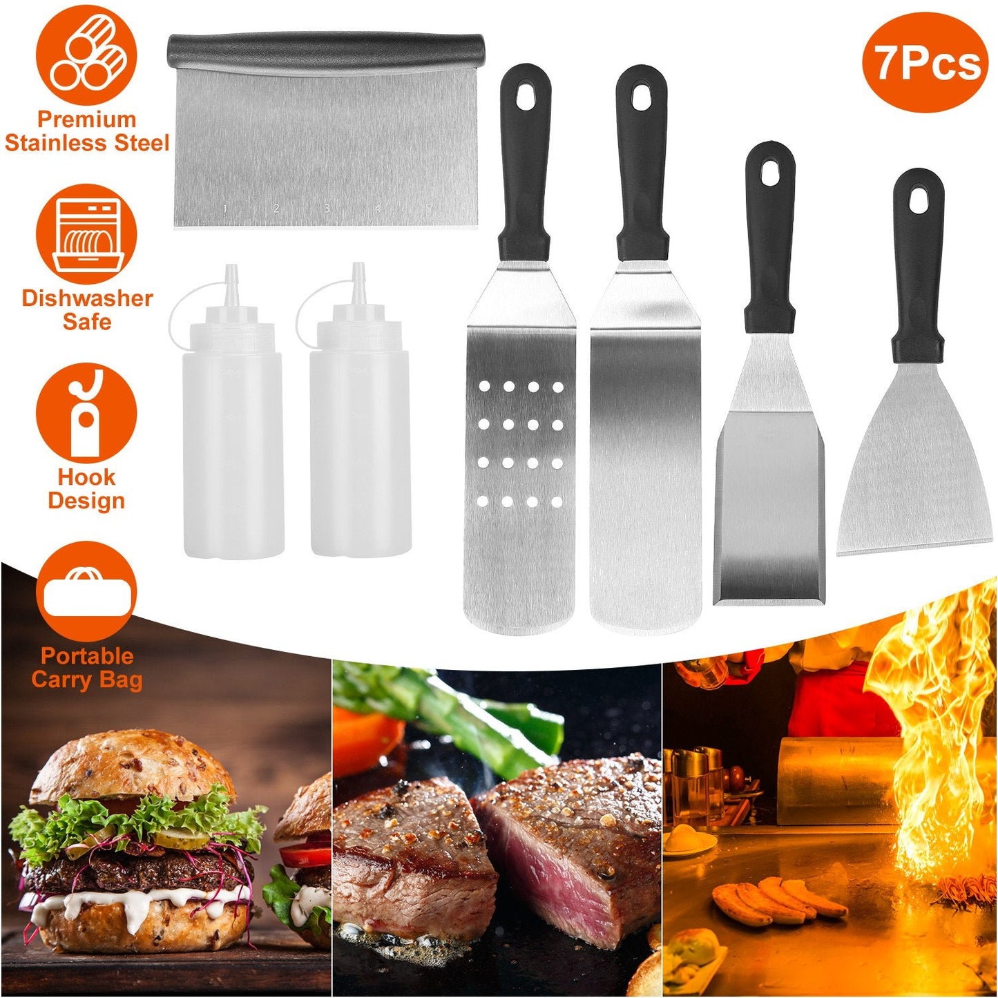Frendorf | 7-teilige Set: Edelstahl BBQ Grill utensilien Werkzeuge