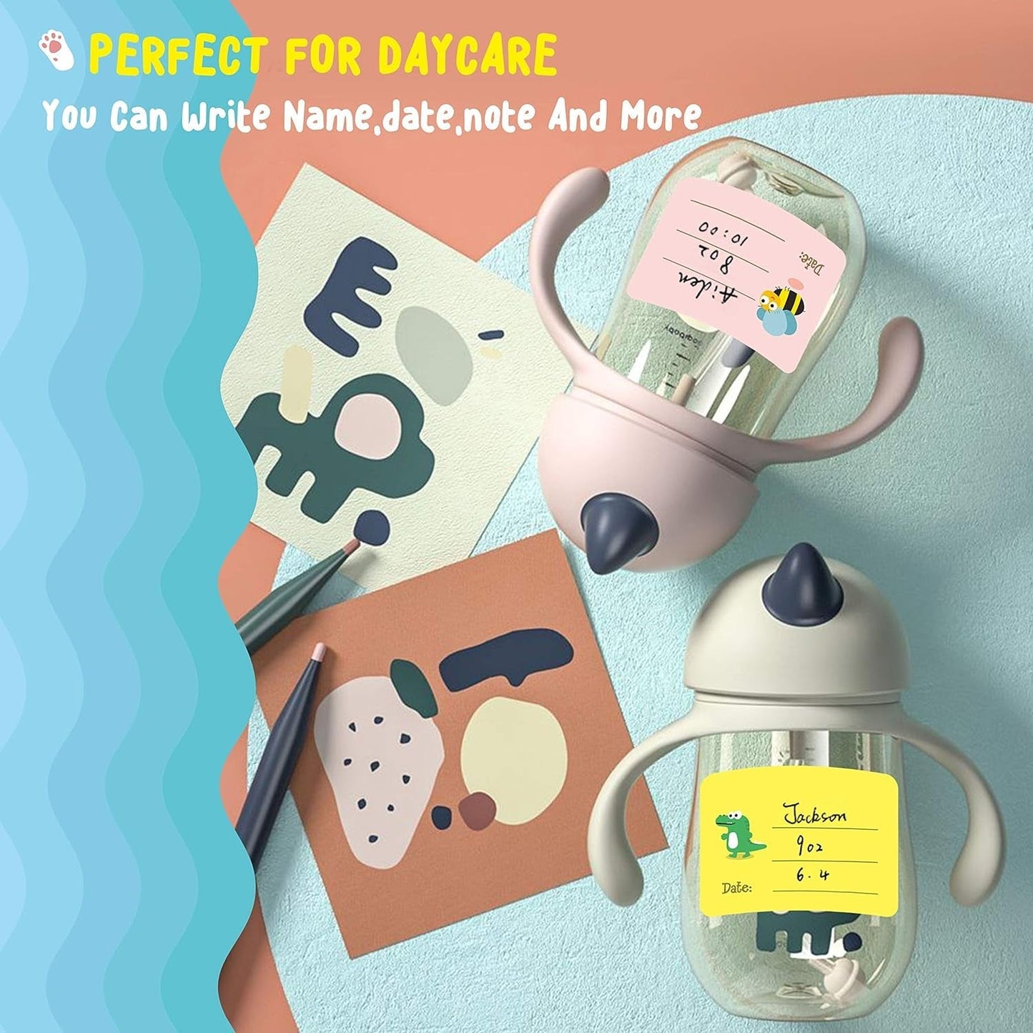 Frendorf | 240 PCS Baby Lebensmittel Etiketten Set in 2 Größen und 45 Designs Wasserfest für Lebensmittelbehälter, Gläser