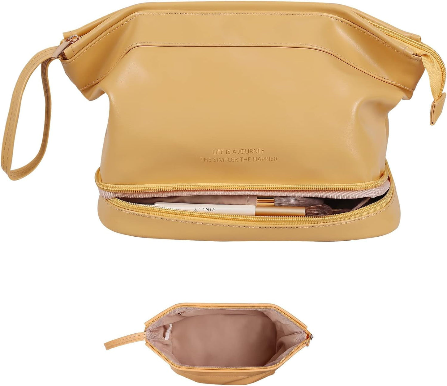 Frendorf | Abiudeng Große Make-up Tasche, Doppelschicht Kosmetiktasche, Reise Make-up Tasche, Leder Make-up Tasche, Kosmetische Reisetaschen, Tragbare Leder Kulturbeutel, Geräumige Kosmetiktasche für Frauen und Mädchen