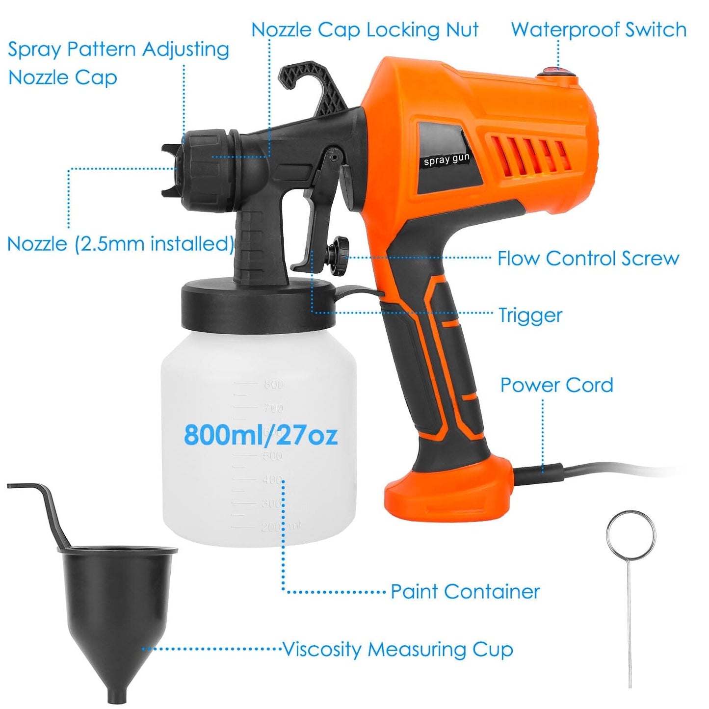 Frendorf | 700W Elektrische Farbsprühgerät Handheld mit 3 Sprühmuster 800ml