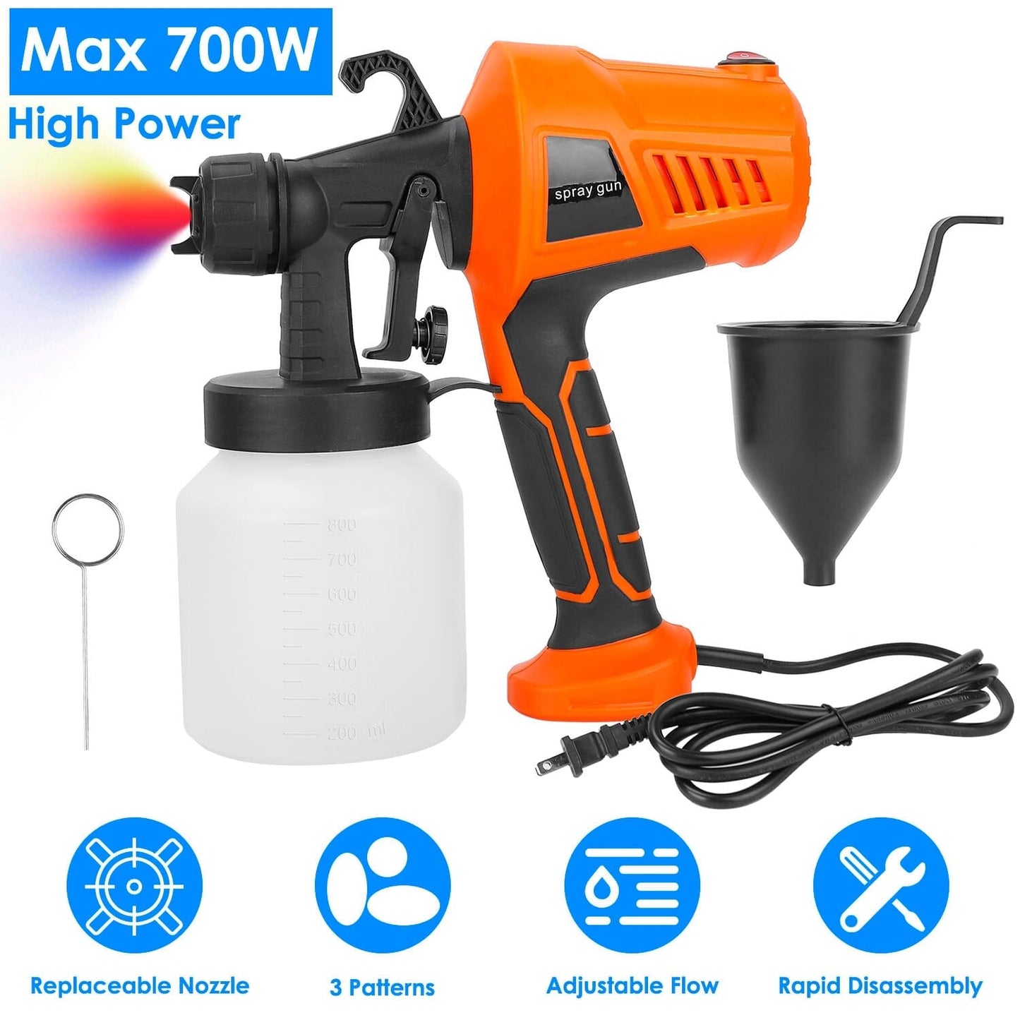 Frendorf | 700W Elektrische Farbsprühgerät Handheld mit 3 Sprühmuster 800ml