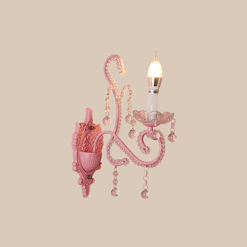 Frendorf | Metalen Kaars Wandlamp Sconces Cartoon 1/2-Bulb Roze Afwerking Wandlamp met Kristal Deco voor Meisjes Bedzijde