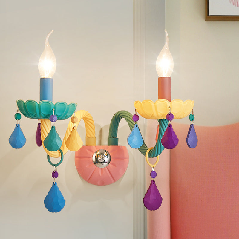Cartoon Kerzen Wandlicht Armatur Kristall 1/2-Glühbirne Nachttisch Wand sconces in Pink mit Tropfen Dekor