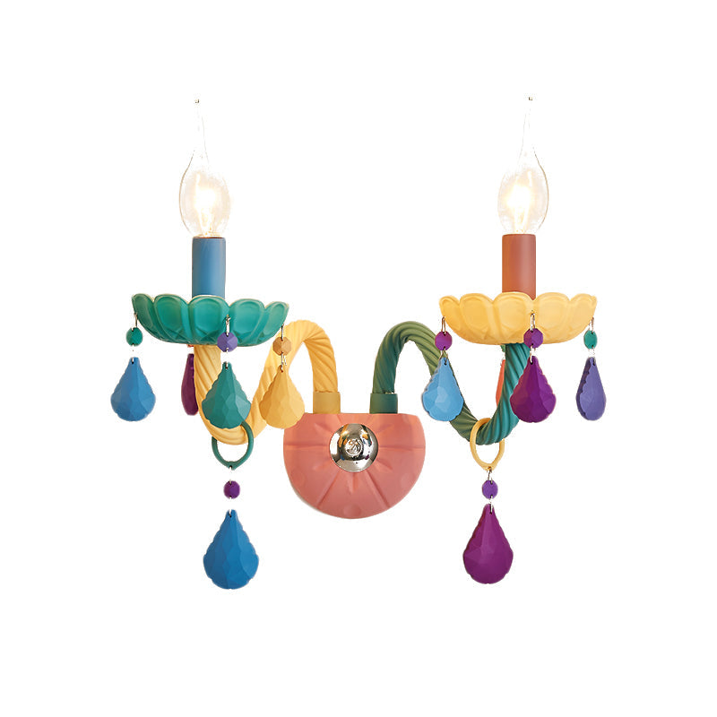 Cartoon Kerzen Wandlicht Armatur Kristall 1/2-Glühbirne Nachttisch Wand sconces in Pink mit Tropfen Dekor