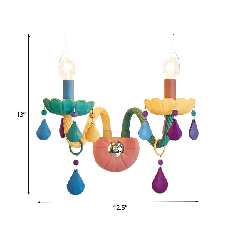 Cartoon Kerzen Wandlicht Armatur Kristall 1/2-Glühbirne Nachttisch Wand sconces in Pink mit Tropfen Dekor