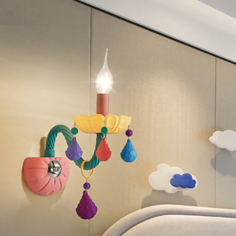 Cartoon Kerzen Wandlicht Armatur Kristall 1/2-Glühbirne Nachttisch Wand sconces in Pink mit Tropfen Dekor
