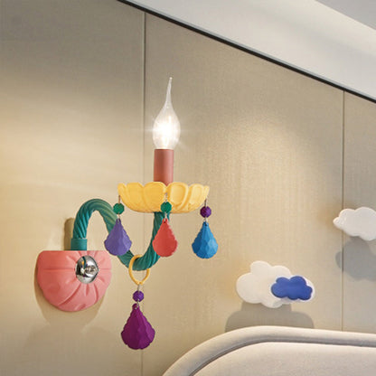 Cartoon Kerzen Wandlicht Armatur Kristall 1/2-Glühbirne Nachttisch Wand sconces in Pink mit Tropfen Dekor