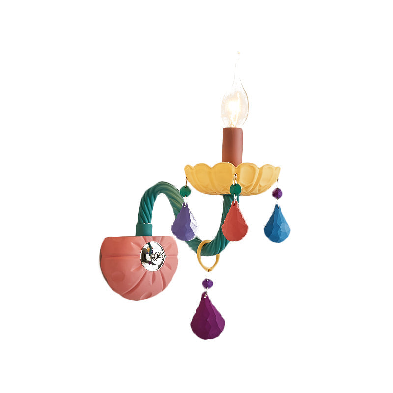 Cartoon Kerzen Wandlicht Armatur Kristall 1/2-Glühbirne Nachttisch Wand sconces in Pink mit Tropfen Dekor