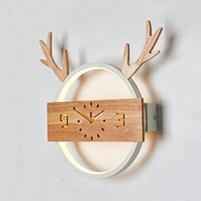 Deer Horn Foyer Wandlicht Acryl Kreative LED Wandleuchte mit Fake Uhr Deko