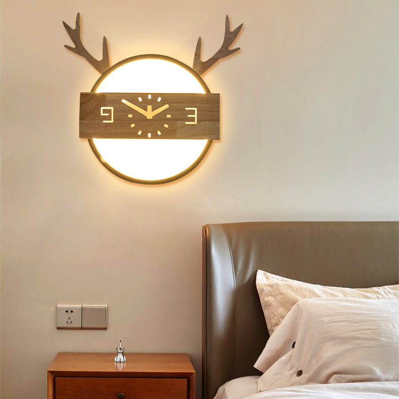 Deer Horn Foyer Wandlicht Acryl Kreative LED Wandleuchte mit Fake Uhr Deko