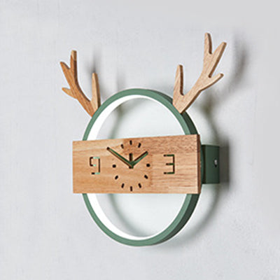 Deer Horn Foyer Wandlicht Acryl Kreative LED Wandleuchte mit Fake Uhr Deko