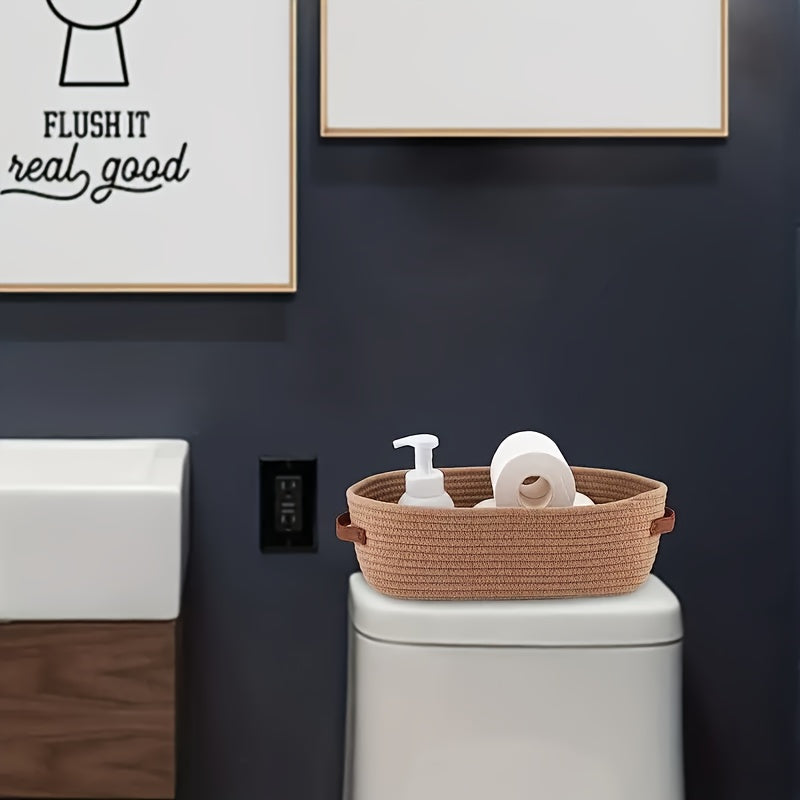 Frendorf | Bohemian Aufbewahrungskorb mit Ledergriffen – Perfekt für Badezimmer und Wohnzimmer