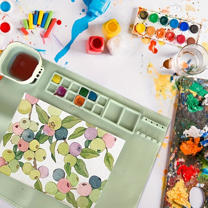 Frendorf | Silikonmalerei Matte mit Palette und Pinselhalter – Langlebig und Flexibel