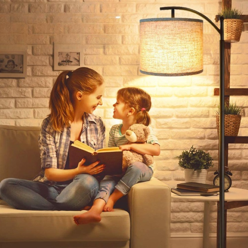 Stehlampe mit 3 Farbtemperaturen LED-Glühbirne, Stehlampe hohe industrielle Stehlampe Lesen für Schlafzimmer, Büro, weiße Lampenschirm enthalten