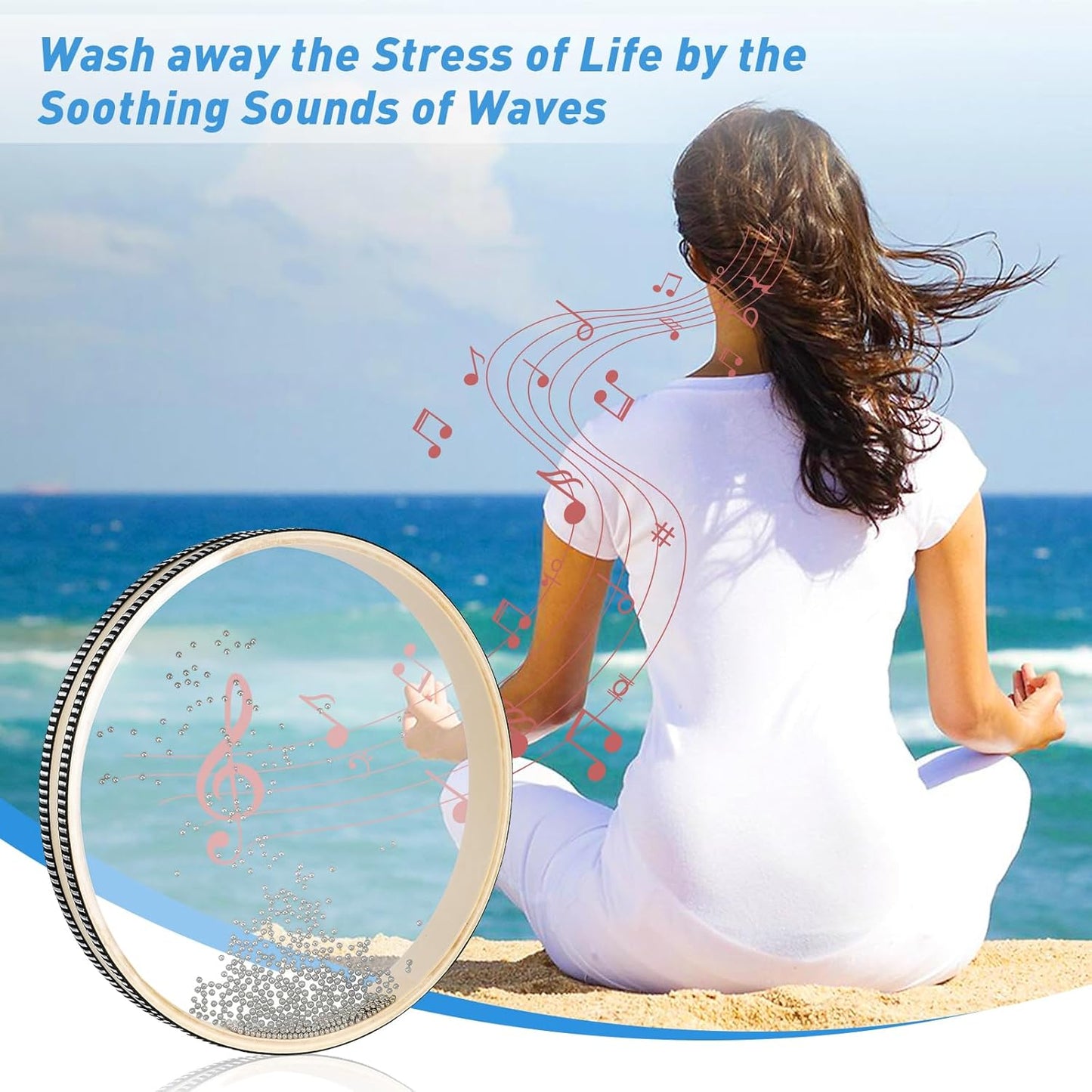 Frendorf | 2 Stück Wellenperlen-Ozeantrommel Meeresklangtrommel mit Holzmuschel Musikinstrument Percussion für Schulbedarf zu Hause