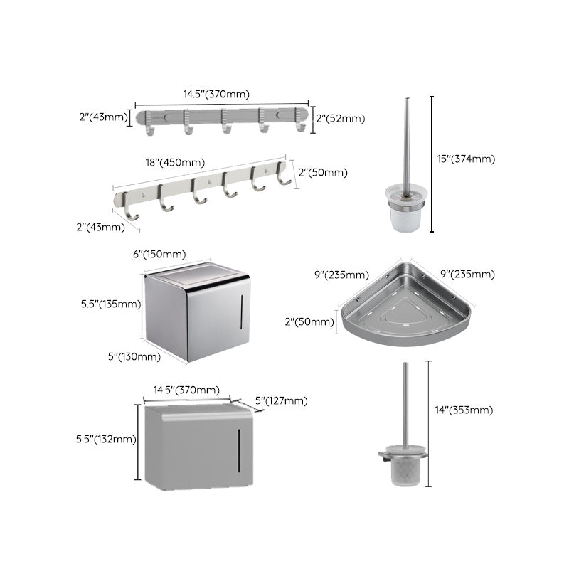 Frendorf | 7-teiliges Badezimmer-Zubehör-Set Modernes Aluminium-Badezimmer-Set in Silber